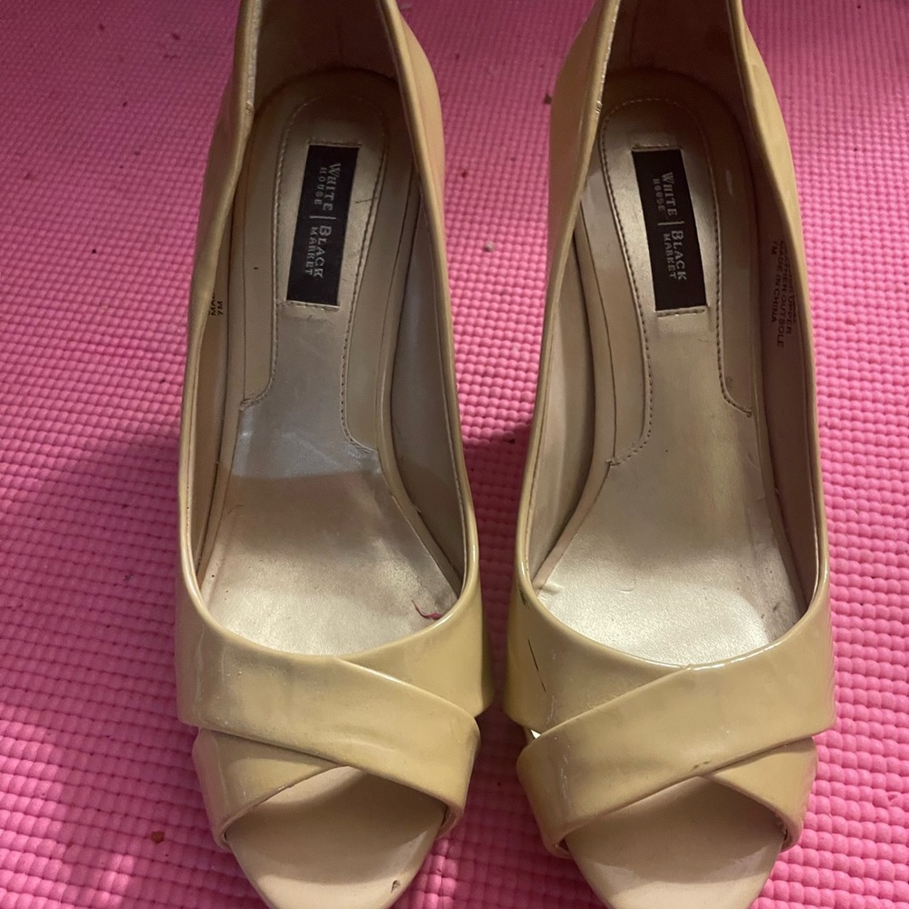 White House Black Market beige high heels sandals.